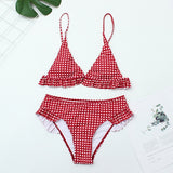 Plaid Ruffles Padded bikini set